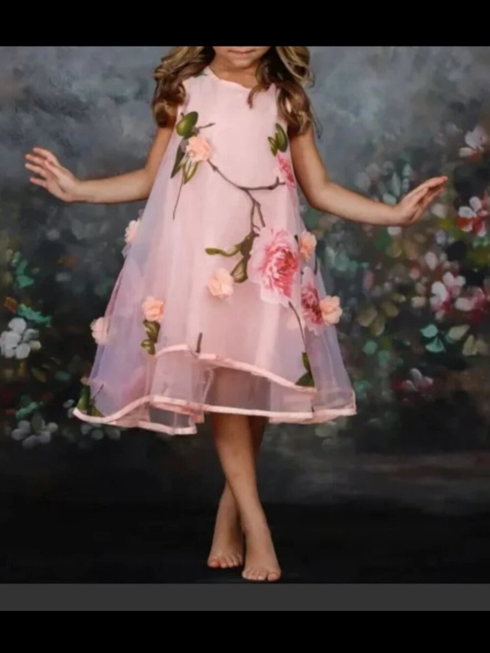 New Girls Fresh Sweet Flowers Full Print Sleeveless Mesh Dress Size 5T